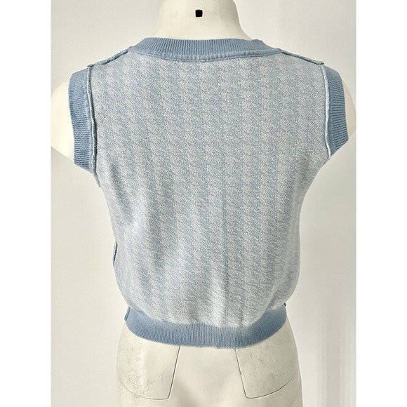 Women's Pastel Baby Blue Houndstooth cropped Sweater Vest‎  Knit Small White - Picture 6 of 8